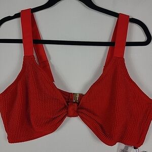 NWT South Beach Curve Knot Front Bikini Top Red Swimwear Sz US 16